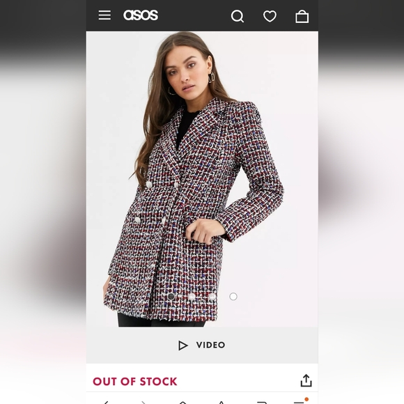 River Island Boucle Blazer in Red Check Size 8 - Picture 3 of 5